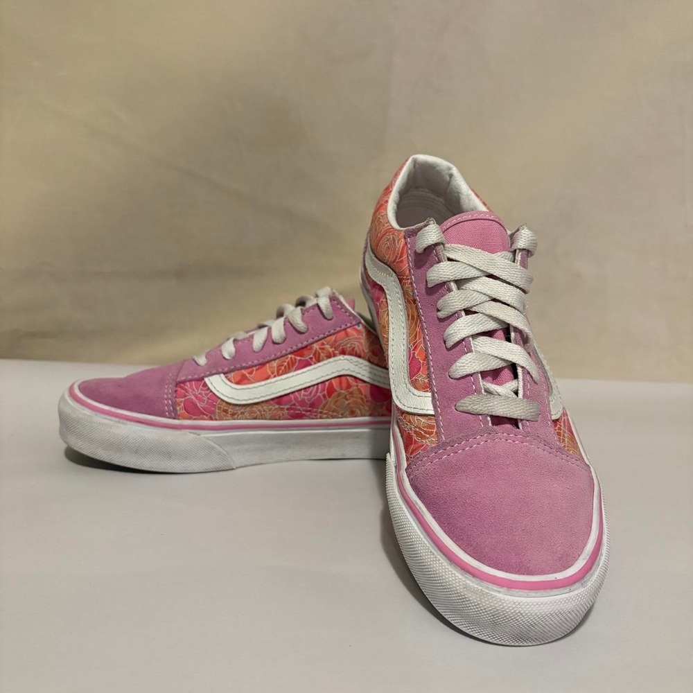 Vans Old Skool Pink Floral Skate Sneakers Womens 6 Youth 4.5 Low Top Shoes